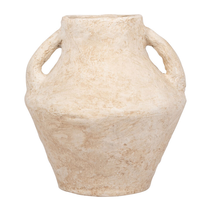 Paper Mache, 14" Vase With Handles, White