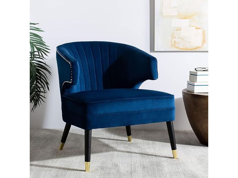 Accent Chair &ndash; Stazia Retro Glam Navy Velvet Wingback Armchair with Black Frame image number 1