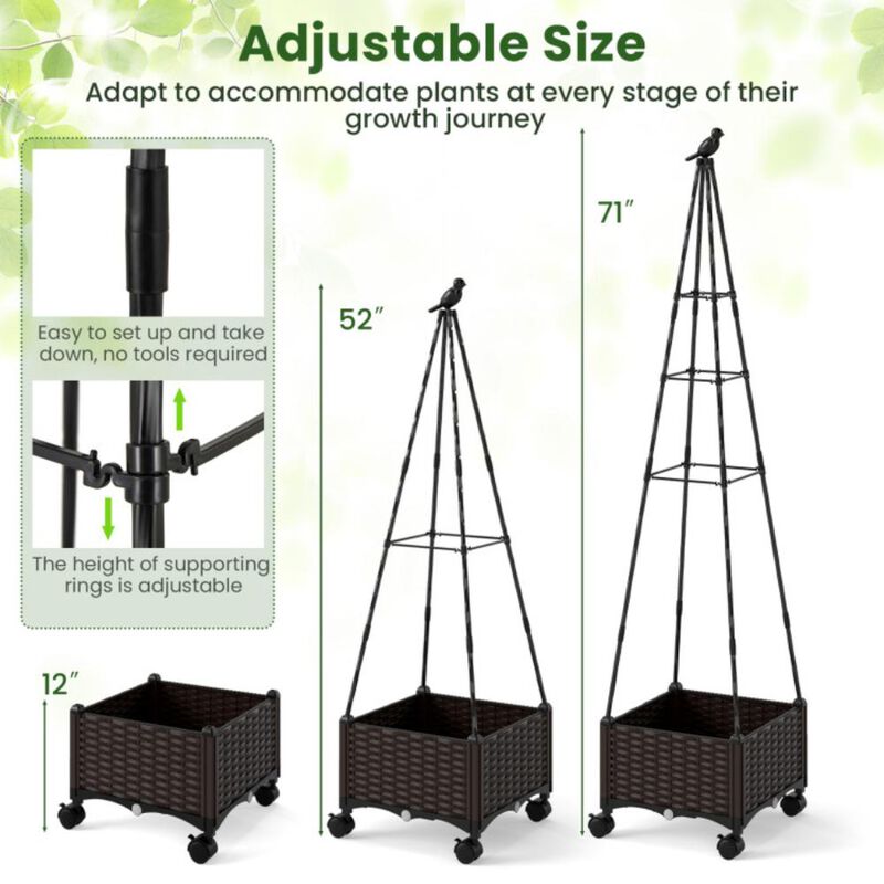 Hivvago Raised Garden Bed Adjustable with Plant Box and Trellis with Lockable Wheels