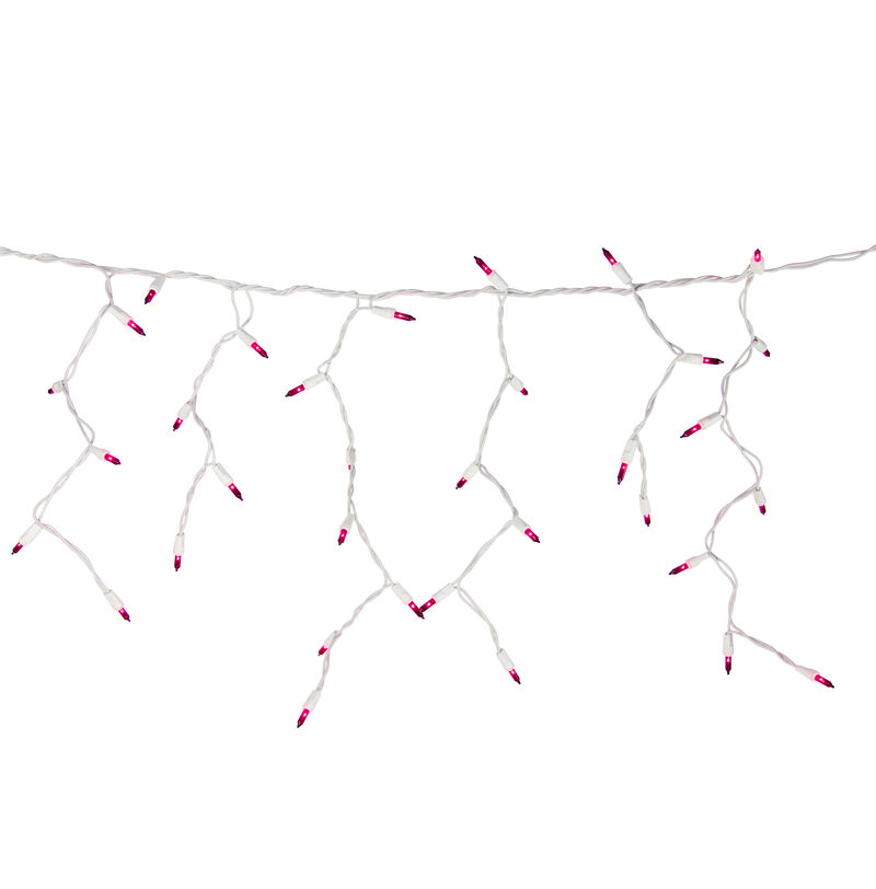 100 Count Pink Mini Icicle Christmas Lights - 3.5 ft White Wire