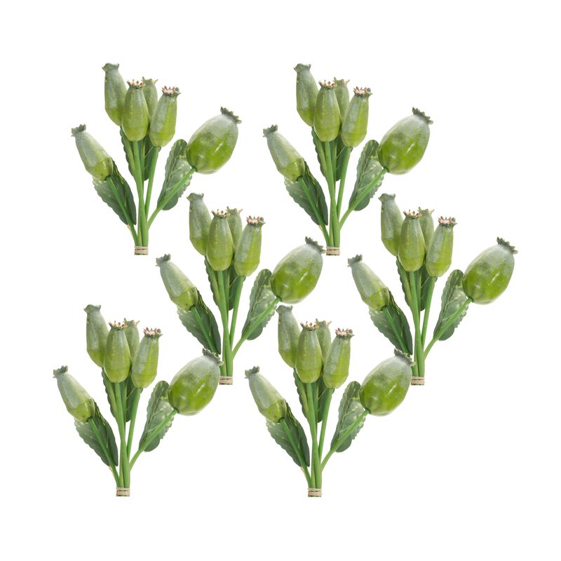 Set of 6 Green Poppy Pod Foliage Bundles for Unique Floral Arrangements and Decor