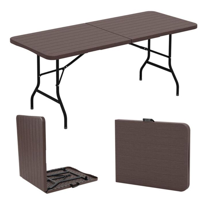 Hivvago Folding Table with Wood Grain HDPE Tabletop and Safe Lock Mechanism