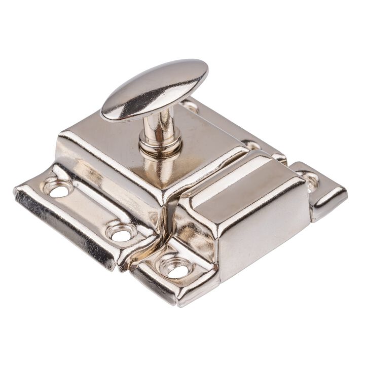 Small Stamped Nickel Plated Cabinet Door Latch - 1 7/8    1 7/8 - Spring Loaded Cupboard Door Latch with Oval Turn - Vintage