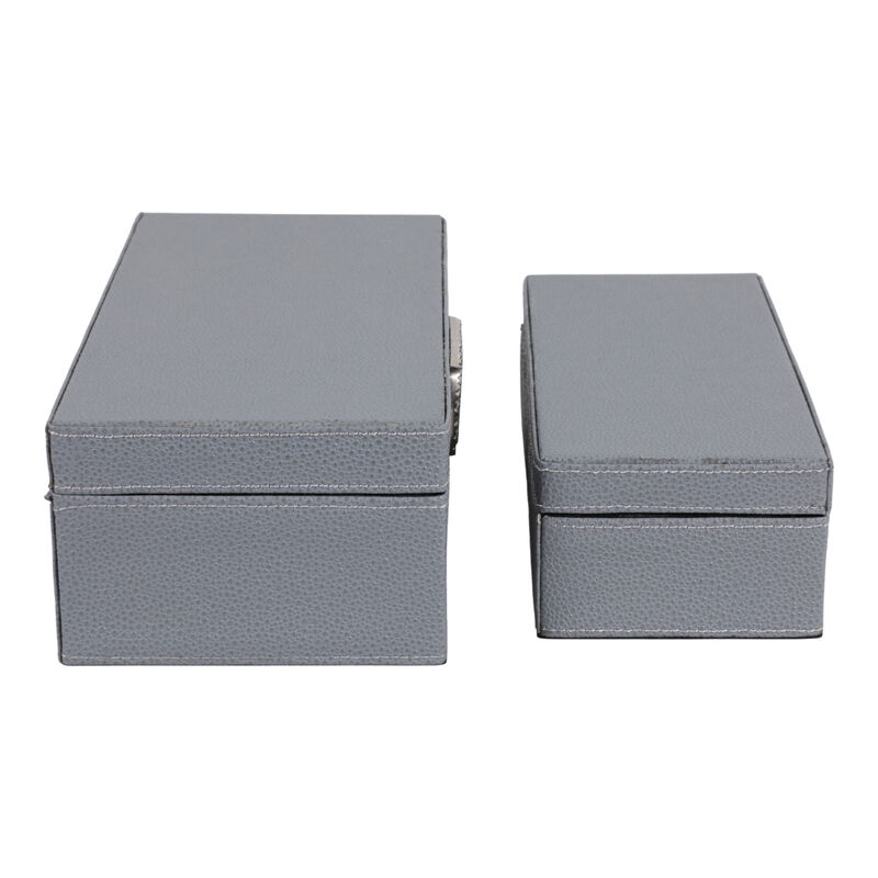 S/2 10/12" Shagreen Boxes W/ Hardware, Blue/silver image number 5