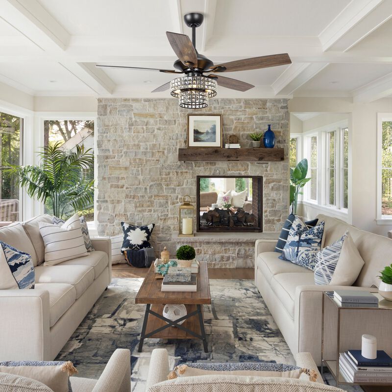 52 in. Black Crystal Chandelier Ceiling Fan with Light and Remote