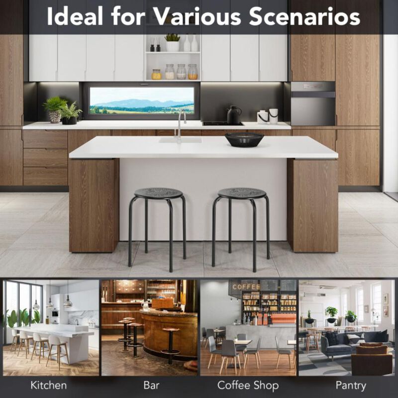 Hivvago Set of 6 Stackable Multifunctional Daisy Design Backless Round Metal Stool Set