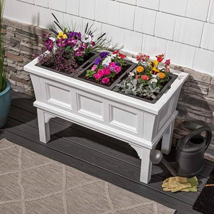 Hivvago White Rectangular Raised Garden Bed Planter Box with Removeable Trays