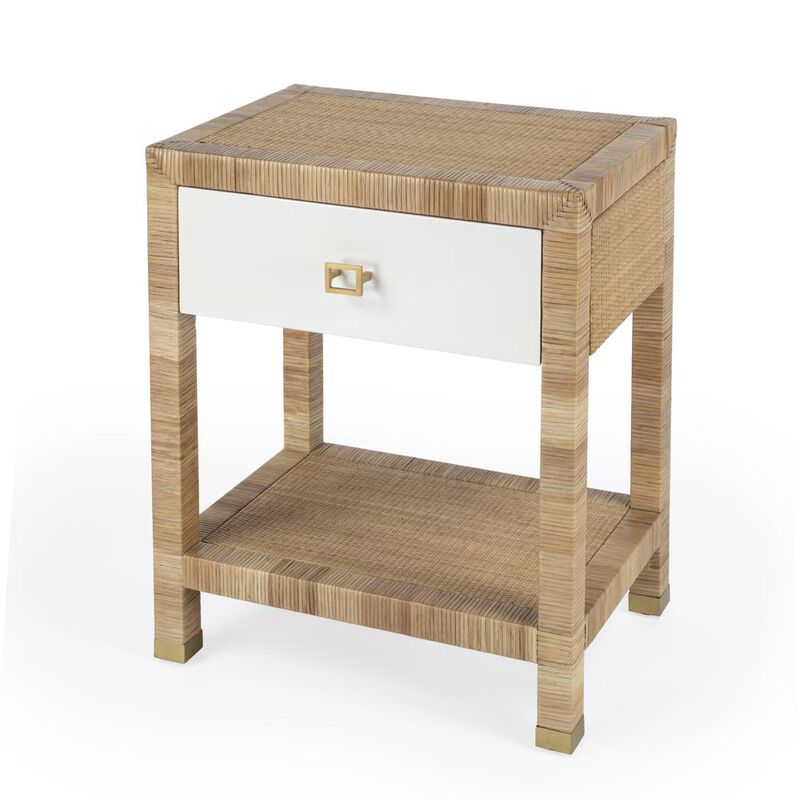 Butler Specialty Corfu 1 Drawer Natural Rattan Nightstand, Natural and White image number 0