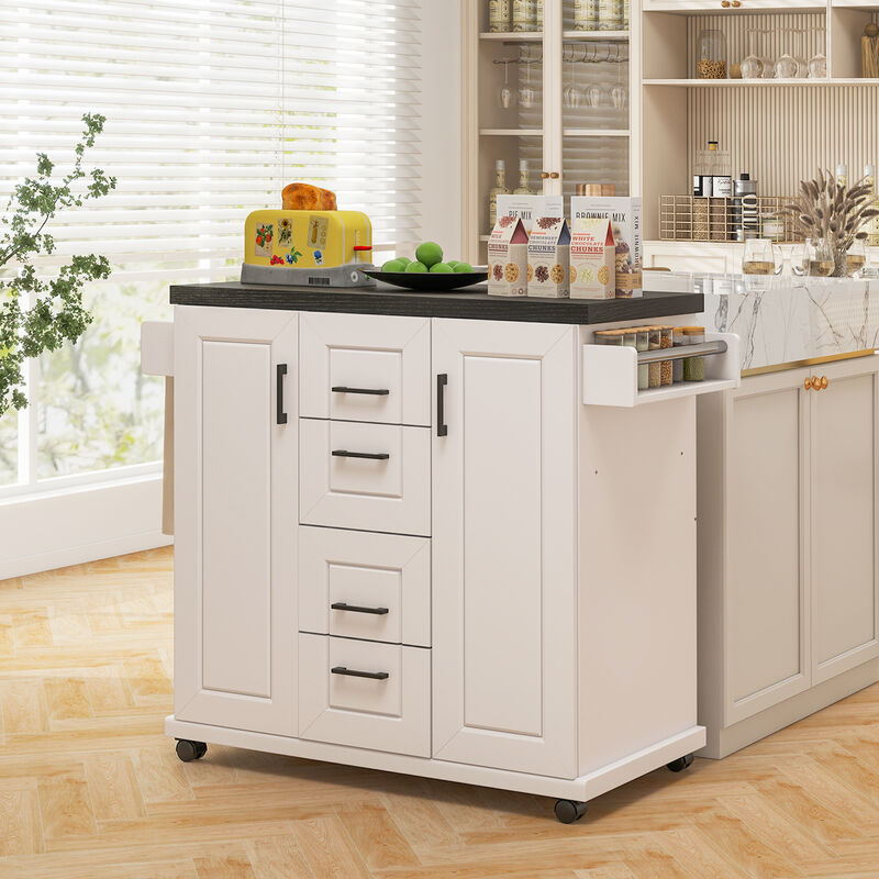 Rolling Kitchen Island Cart with Storage Cabinets and Wheels for Easy Mobility
