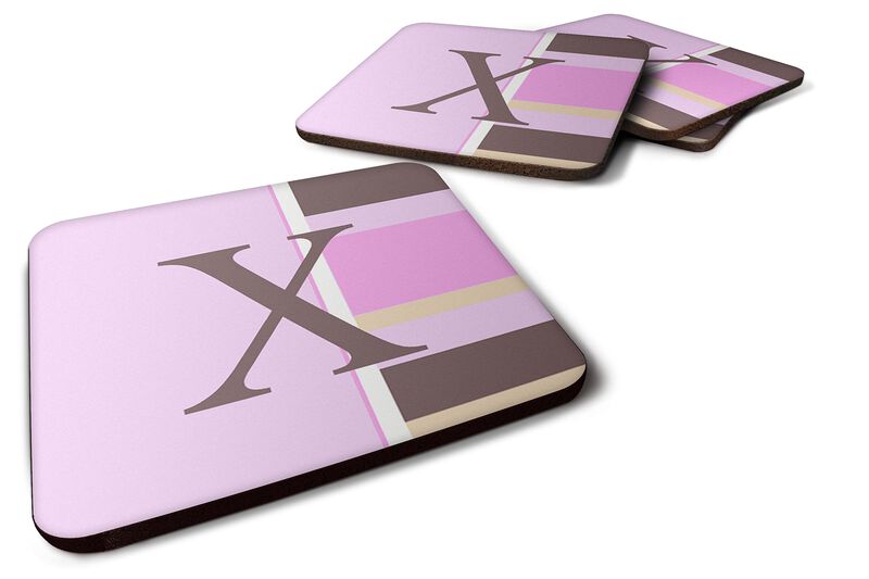 Caroline's Treasures CJ1005-XFC Monogram-Pink Stripes Foam Coasters (Set of 4), Initial Letter X, 3.5 H x 3.5 W, Multicolor