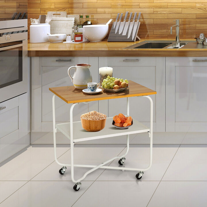 2-Tier End Table with Metal Storage Shelf and Foldable Frame