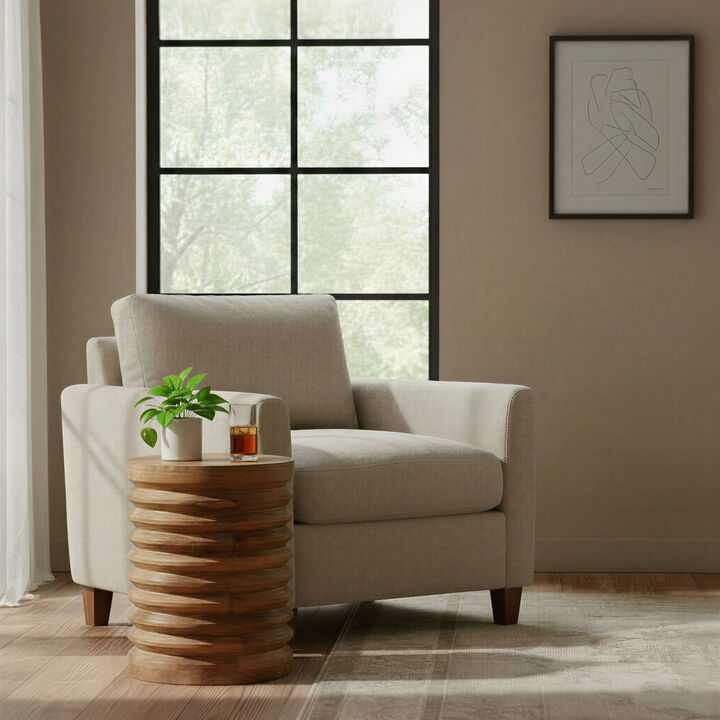 Round Ribbed Mango Wood Side Table, Honey Walnut