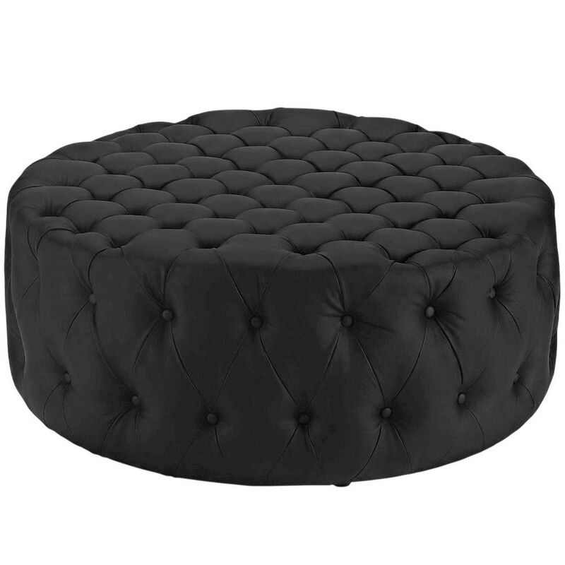 Black Vinyl Ottoman, Contemporary Upholstered Seat for Lounge image number 0
