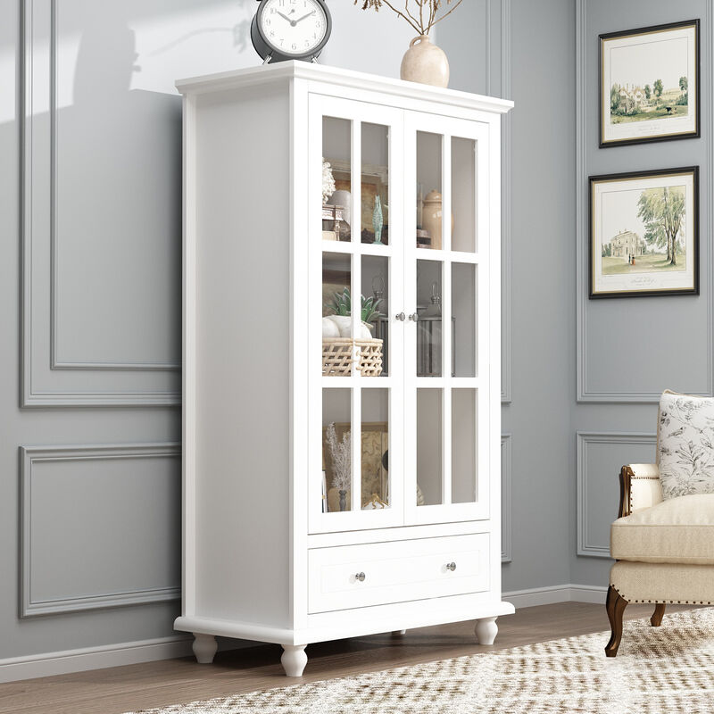 White Wooden Sideboard, Storage Cabinet, with 3 Shelves, 2 Doors and 1 Drawer, for Kitchen and Living room