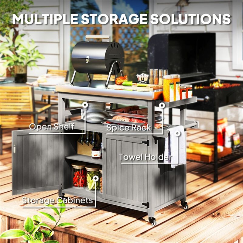 Outdoor Grill Cart &ndash; Rolling BBQ Table with Storage Shelf for Patio or Backyard image number 6