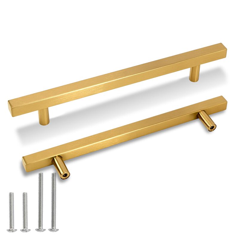 Redunest Cabinet Pulls Gold Cabinet Handles Square Drawer Pulls, 2 Pack 6-1/4 Inch 160mm Hole Centers Stainless Steel Kitchen Do