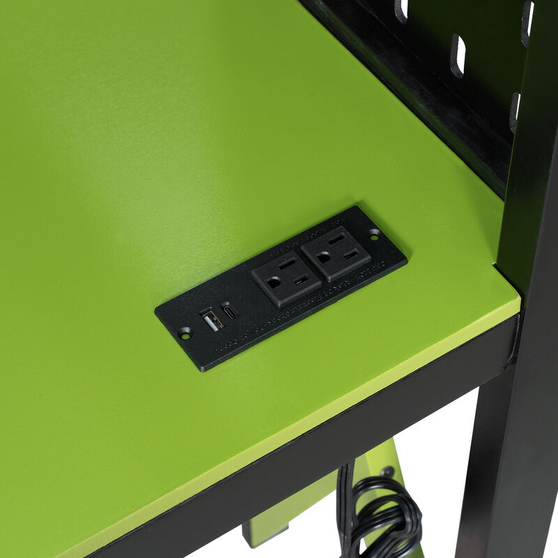 Merax Full Size Wood Loft Bed with Desk, Shelves, Power Outlet image number 3