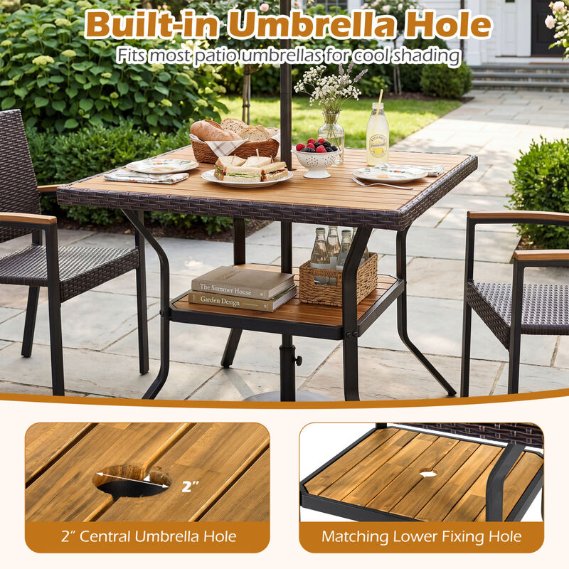 37 Inch Square Outdoor Dining Table for 4 with Acacia Wood and Umbrella Hole image number 5