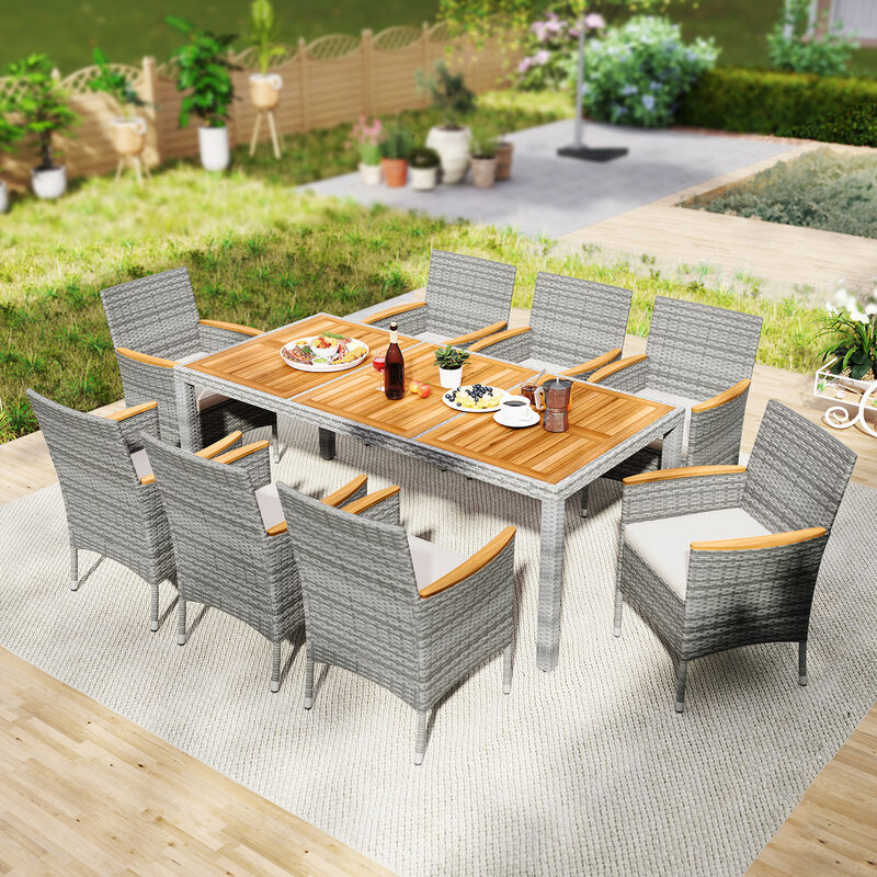 Patio Wicker Dining Set 9-Piece &ndash; Cushioned Chairs and Large Table