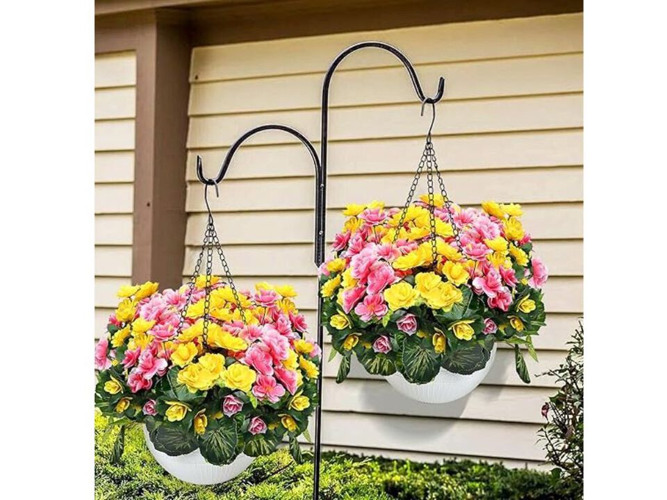 Yellow Artificial Hanging Flowers UV Resistant Outdoor Garden Porch Decor
