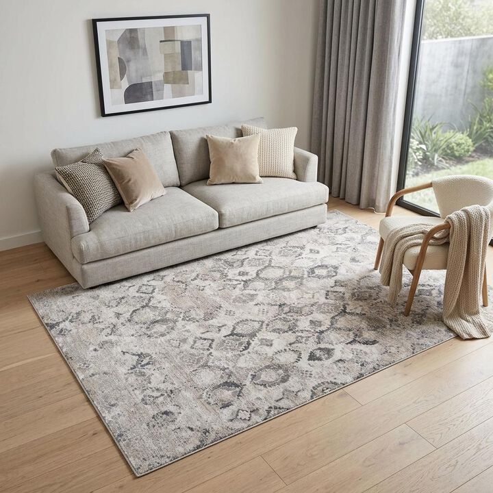 HomeRoots 5' X 8' Beige and Gray Abstract Distressed Area Rug