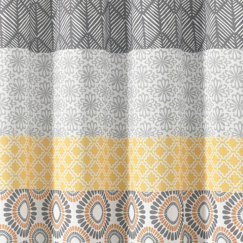 Hivvago 72-in. Yellow Black White Grey Floral Damask Boho Polyester Shower Curtain