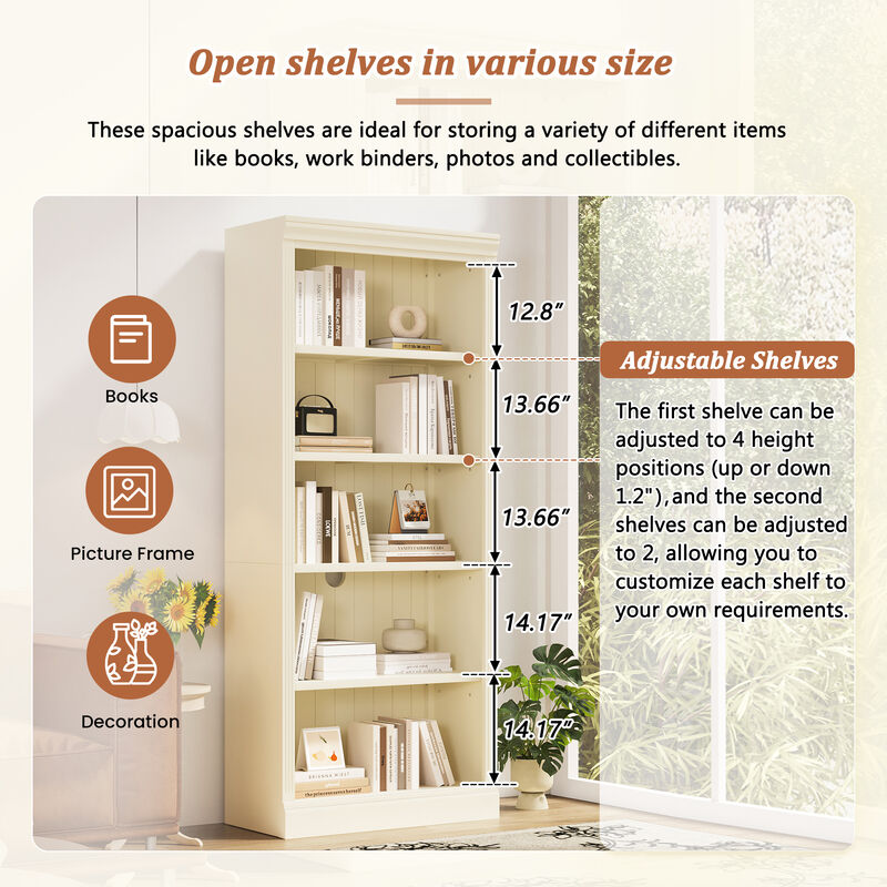 Merax 10-Tier Solid Wood & Thickened MDF Bookcase Suite