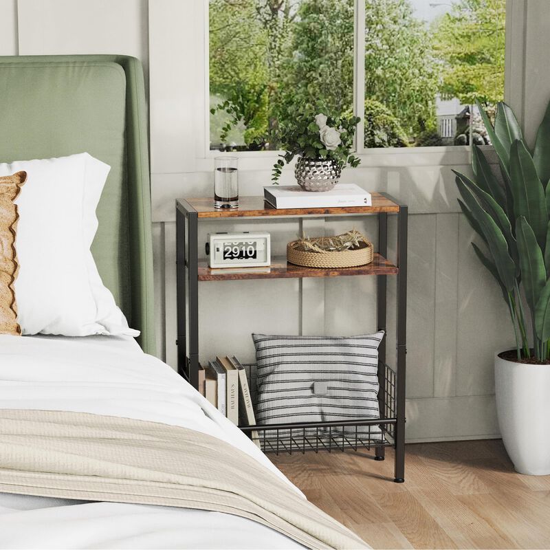 Lifenite DIY Narrow Side Table, 3 Tier End Table with Various Storage Basket, Slim Sofa Side Table for Small Spaces, Skinny Nigh