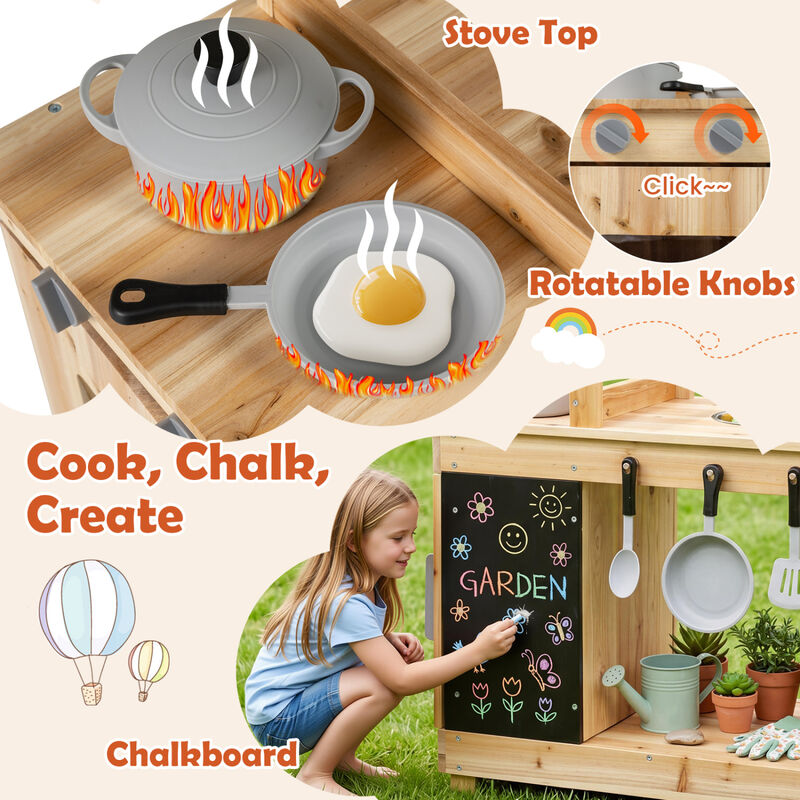Wooden Mud Kitchen Kids Outdoor Playset with Stove Chalkboard image number 6
