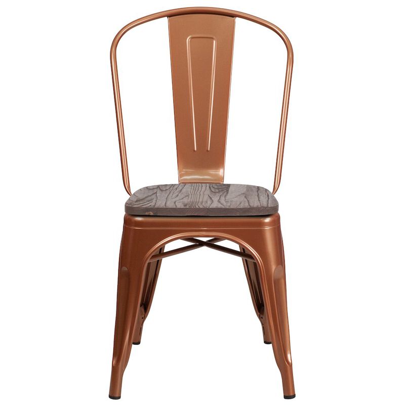 Flash Furniture Copper Metal Stackable Chair with Wood Seat image number 3