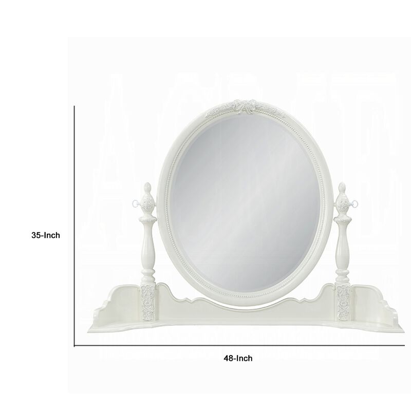 Dorie Vanity Dresser Mirror, 35x48, White Wood Floral, Beveled Edge