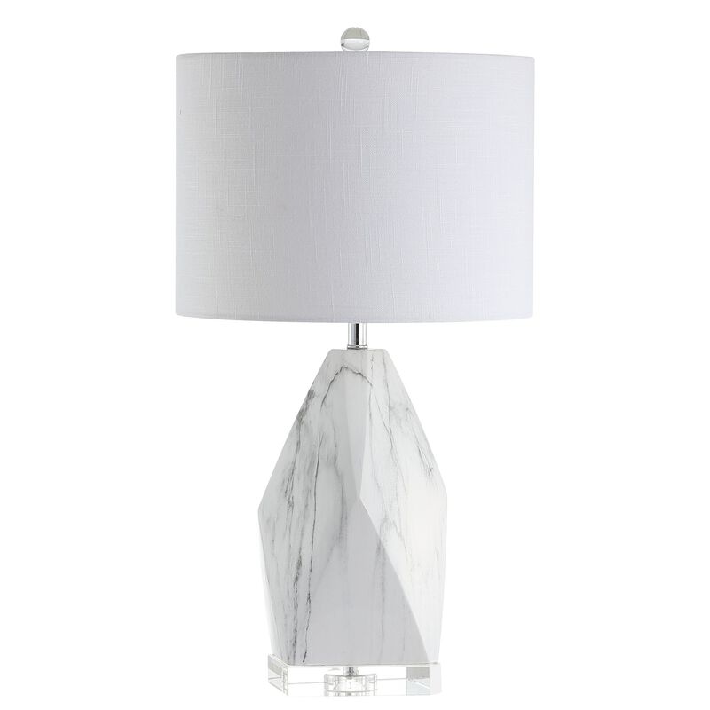 Oslo 25.5" Ceramic Marble/Crystal LED Table Lamp, White