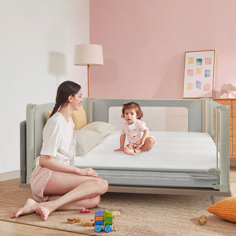 Toddler Bed Rail Guard with Adjustable Height and Secure Safety Lock for Bed-Grey image number 7