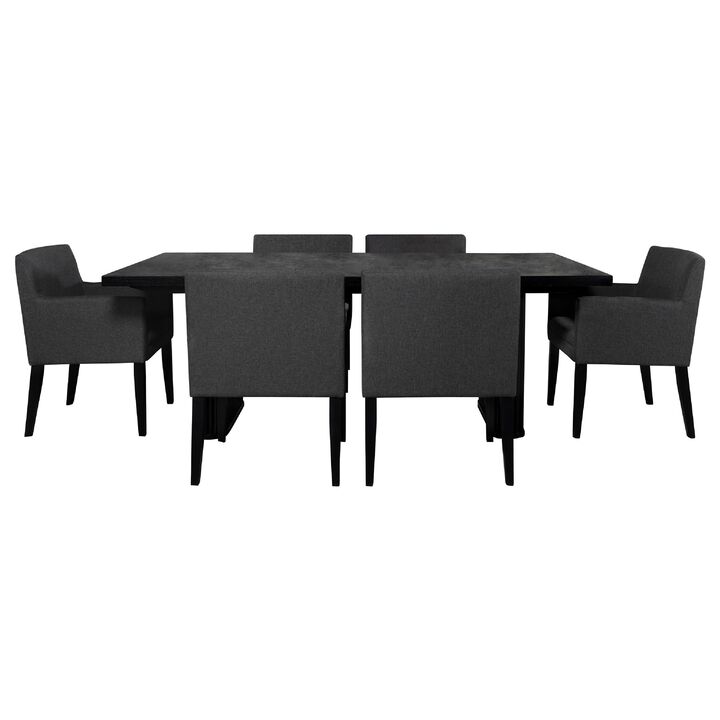 Kinza 7pc Dining Table and 6 Chairs Set, Black Tambour, Charcoal Gray