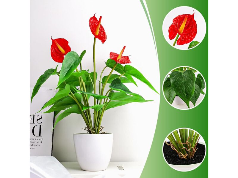 Red Artificial Outdoor Plants Home Decor Flower Anthurium image number 1