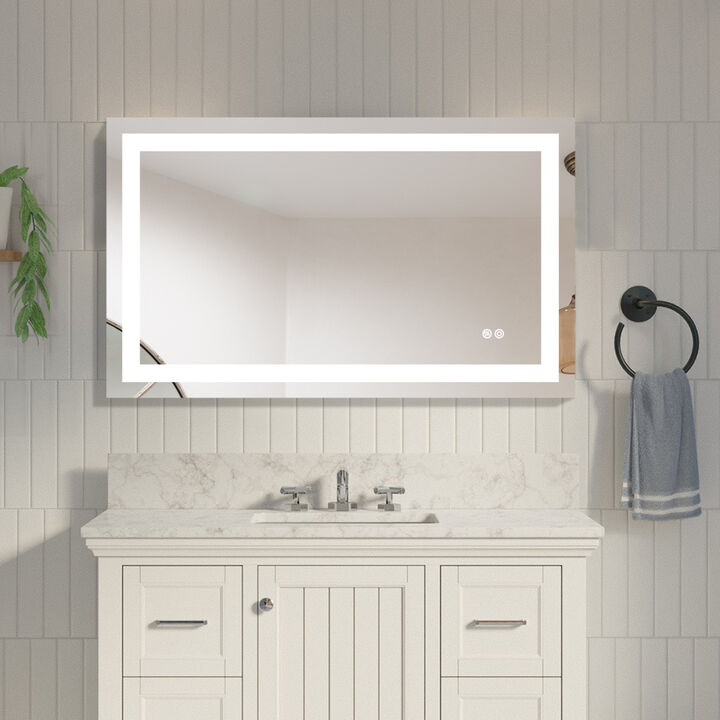 40x24 Inch LED Lighted Bathroom Mirror with 3 Colors Light, Wall Mounted Bathroom Vanity Mirror with Touch Button, Anti-Fog Dimmable Bathroom Mirror (Horizontal/Vertical)