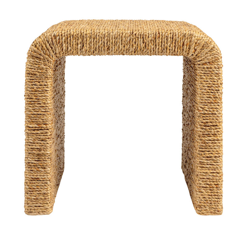 Woven Water Hyacinth and Acacia Wood End Table with Waterfall Edge image number 2