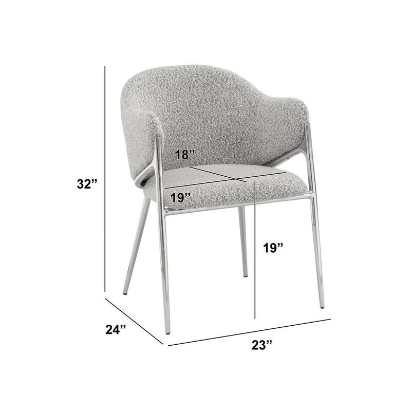 Best Quality Furniture Rich Gray Boucle Fabric Side Chairs With Silver Base