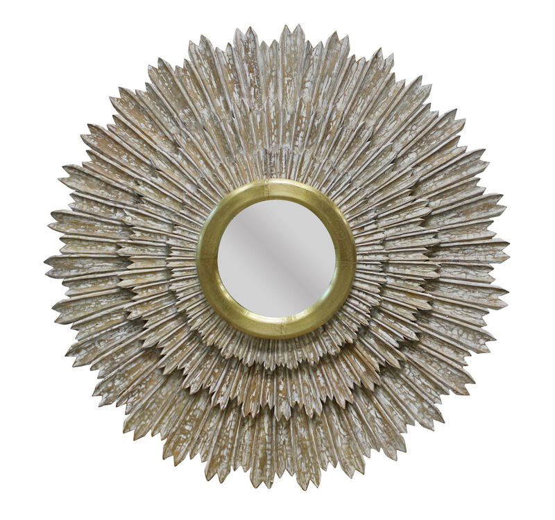 HomeRoots 44" Antiqued Gold Sunburst Wood and Metal Framed Accent Mirror image number 0