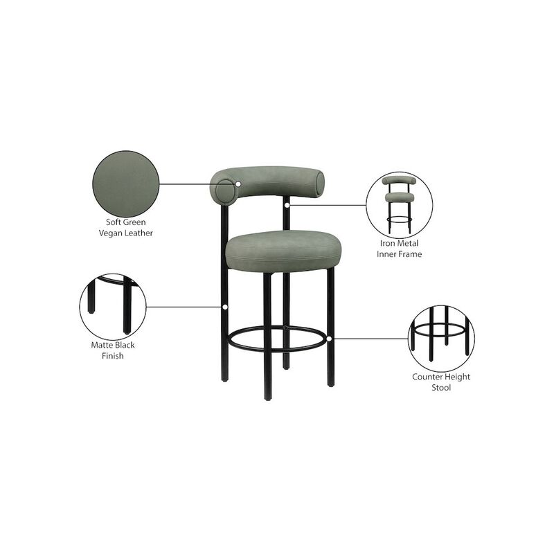 Meridian Furniture Bordeaux Vegan Leather Counter Stool, Set of 2