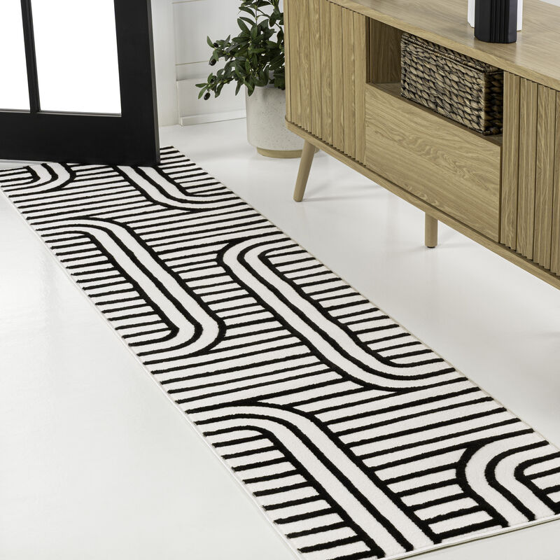 Anders MidCentury Modern Arch Stripe Two-Tone High-Low Indoor Area Rug