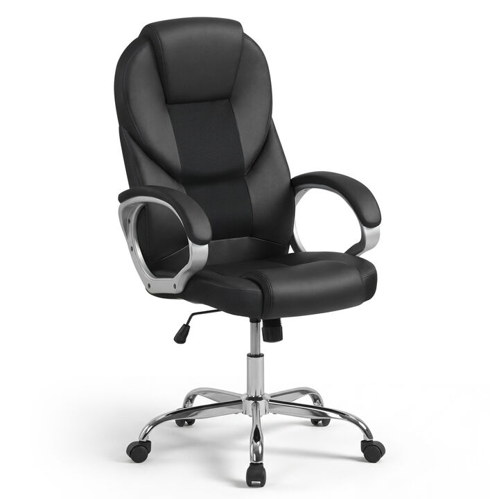 Leather Executive Office Chair with Mesh Back, Padded Armrests and Rocking Function