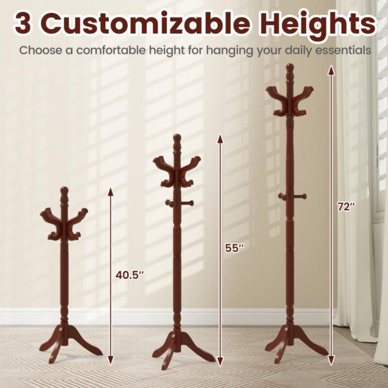 Hivvago Solid Wood Hall Tree with 11 Hooks and 3 Height Options for Entryway