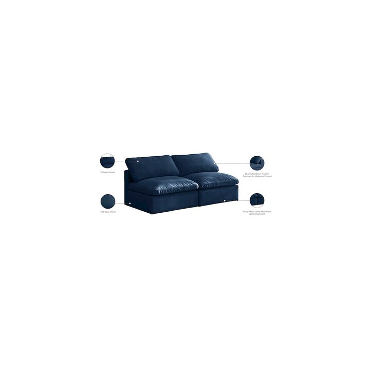 Meridian Furniture Plush Navy Velvet Standard Comfort Modular Sofa