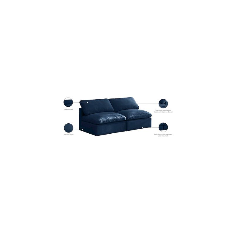 Meridian Furniture Plush Navy Velvet Standard Comfort Modular Sofa