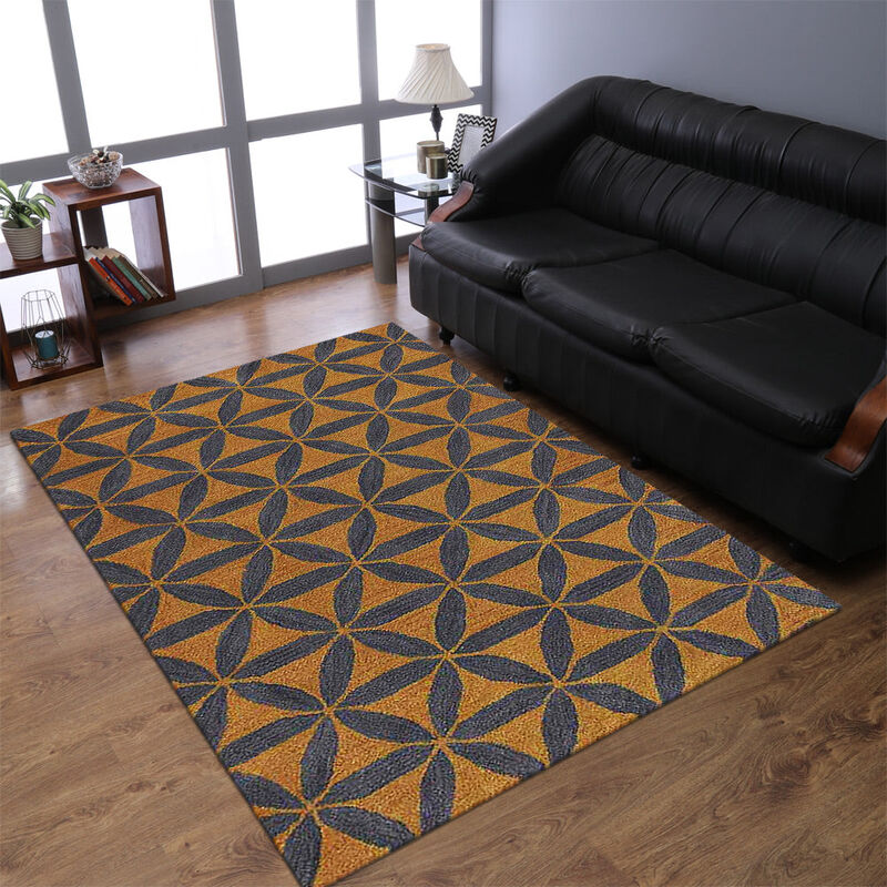 RUGSOTIC CARPETS HAND TUFTED WOOL ECO-FRIENDLY AREA RUGS  - Rectangle Shape, Gold & Blue, Contemporary Modern Design, High Pile Handmade Area Rugs for Living Room, Bed Room (K00723) image number 1