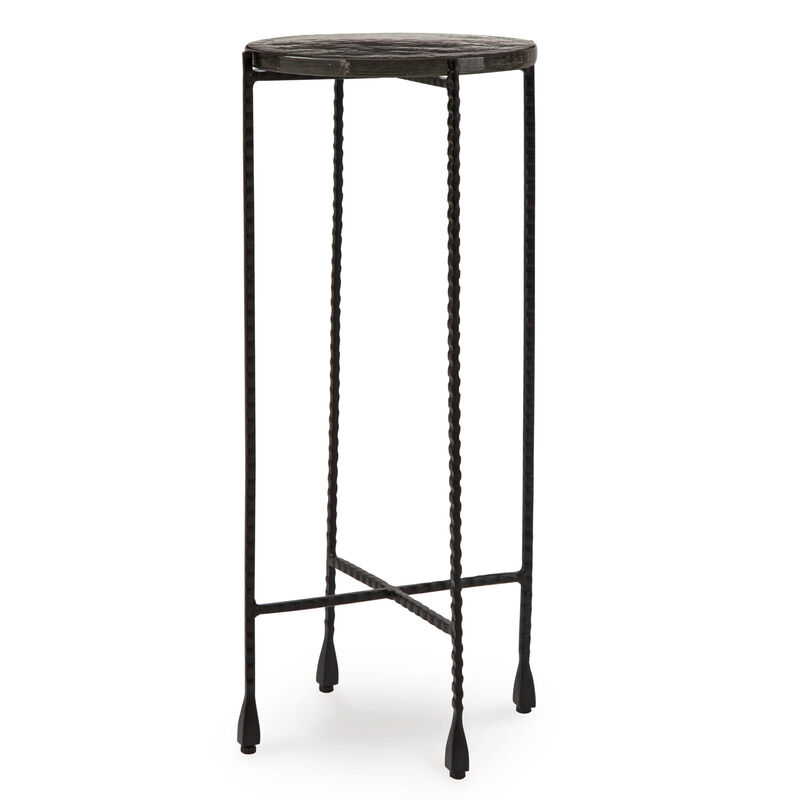 Accent Table, 11 Inch Glass Top, Industrial Black Forged Iron Legs