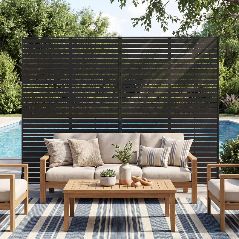 Outdoor Privacy Decorative Divider Screen Panel with Stand and Expansion Bolts for Garden Patio-Black image number 1