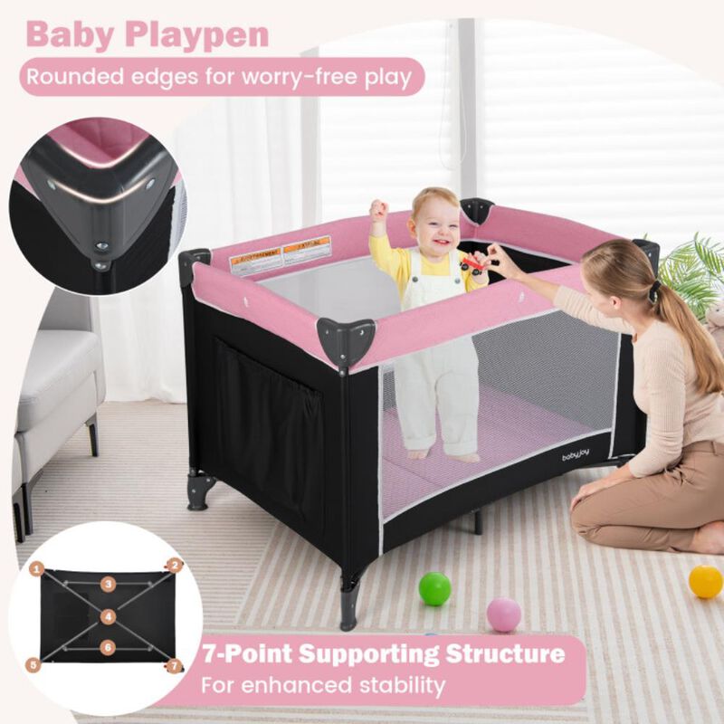 Hivvago 3-in-1 Portable Baby Crib and Playpen with Changing Table