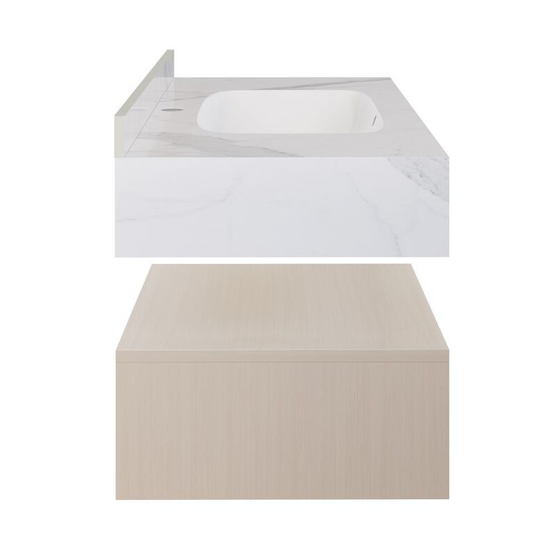 Avancer 36" Wall-Mounted Bathroom Vanity in White Oak with White Marble Sink Top image number 8